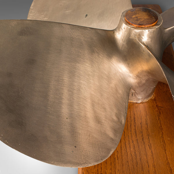 Large Vintage Ship Propeller Display, English Bronze, Oak, Maritime, Mid Century