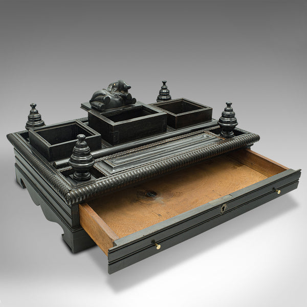 Antique Decorative Desk Stand, Indian, Ebony, Colonial Writer's Tidy, Victorian