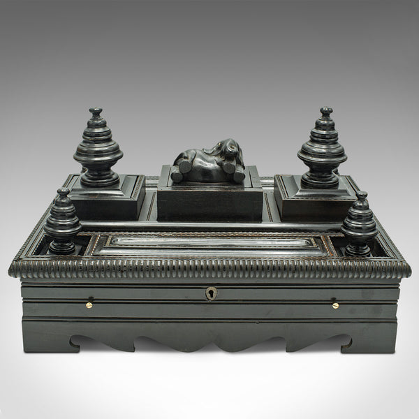 Antique Decorative Desk Stand, Indian, Ebony, Colonial Writer's Tidy, Victorian