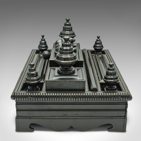 Antique Decorative Desk Stand, Indian, Ebony, Colonial Writer's Tidy, Victorian
