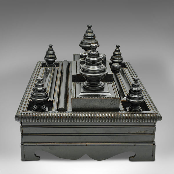 Antique Decorative Desk Stand, Indian, Ebony, Colonial Writer's Tidy, Victorian