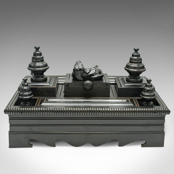 Antique Decorative Desk Stand, Indian, Ebony, Colonial Writer's Tidy, Victorian