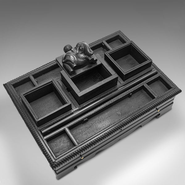 Antique Decorative Desk Stand, Indian, Ebony, Colonial Writer's Tidy, Victorian