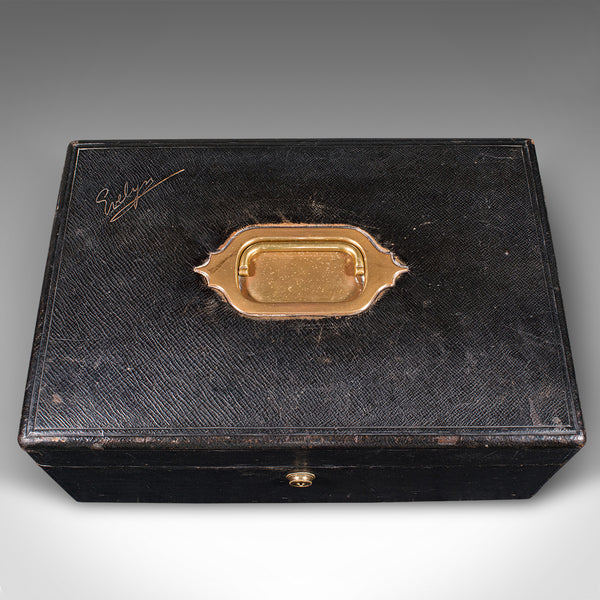 Antique Correspondence Box, English, Leather, Writing Case, Victorian, C.1890