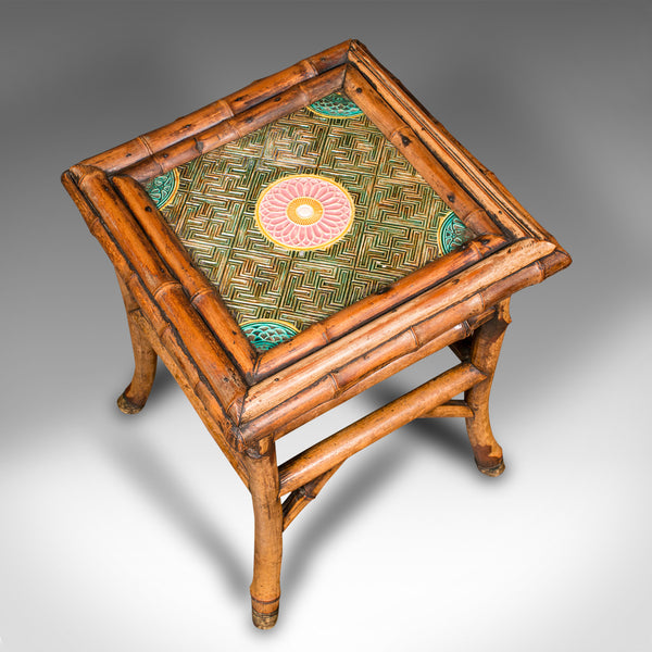 Small Antique Lamp Table, English, Bamboo, Ceramic, Side, WF Needham, Victorian