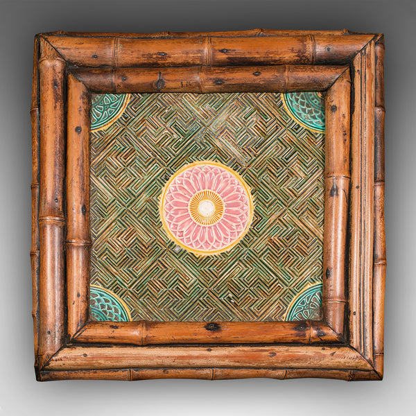 Small Antique Lamp Table, English, Bamboo, Ceramic, Side, WF Needham, Victorian