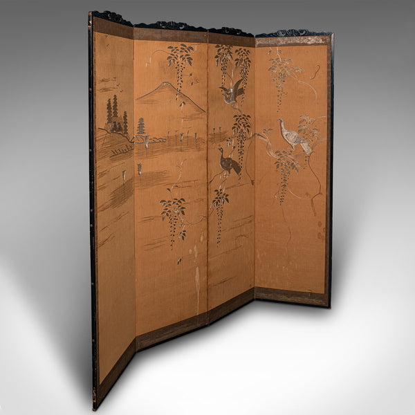 Vintage 4-Fold Privacy Screen, Japanese, Embroidered, Room Divider, Art Deco