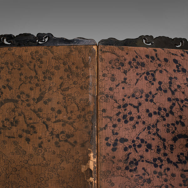 Vintage 4-Fold Privacy Screen, Japanese, Embroidered, Room Divider, Art Deco