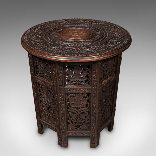 Antique Folding Colonial Table, Indian, Teak, Occasional, Side, Victorian, 1870