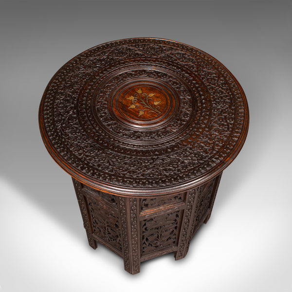 Antique Folding Colonial Table, Indian, Teak, Occasional, Side, Victorian, 1870