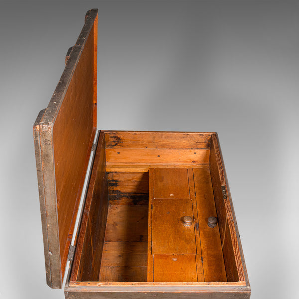 Antique Workman's Chest, English, Pine Tool Chest, Coffee Table, Victorian, 1880