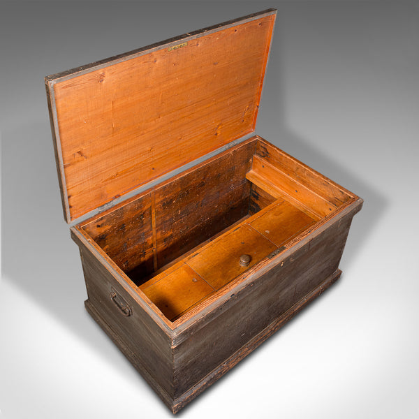 Antique Workman's Chest, English, Pine Tool Chest, Coffee Table, Victorian, 1880