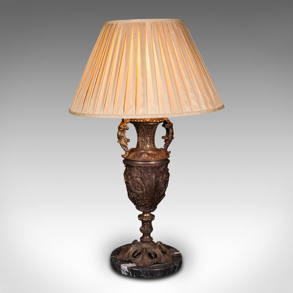 Large Antique Feature Lamp, Italian, Gilt Metal, Marble, Table Light, Victorian