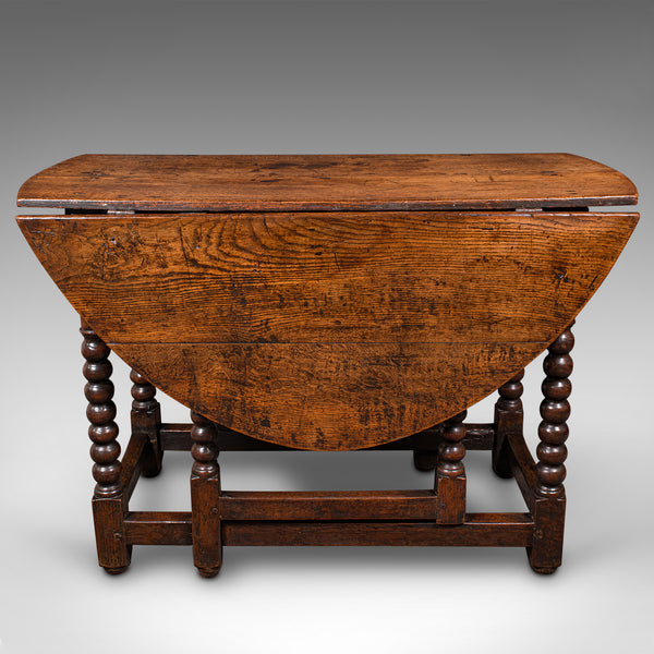 Antique Gate Leg Table, English, Oak, Oval, Extending, Provincial, William III