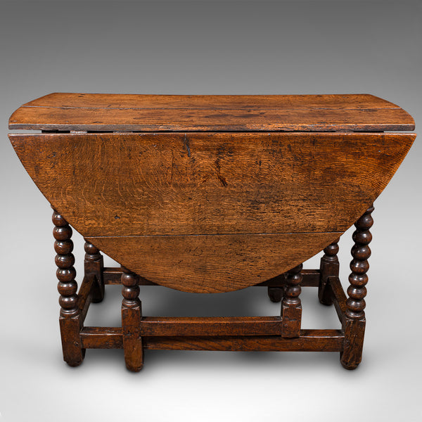 Antique Gate Leg Table, English, Oak, Oval, Extending, Provincial, William III