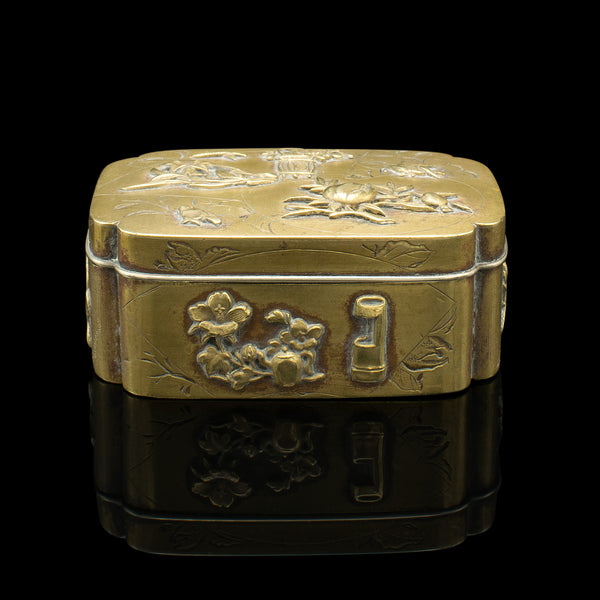 Small Antique Seamstress' Button Box, Japanese, Brass, Decorative, Victorian