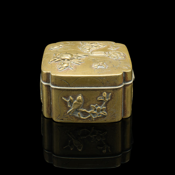 Small Antique Seamstress' Button Box, Japanese, Brass, Decorative, Victorian