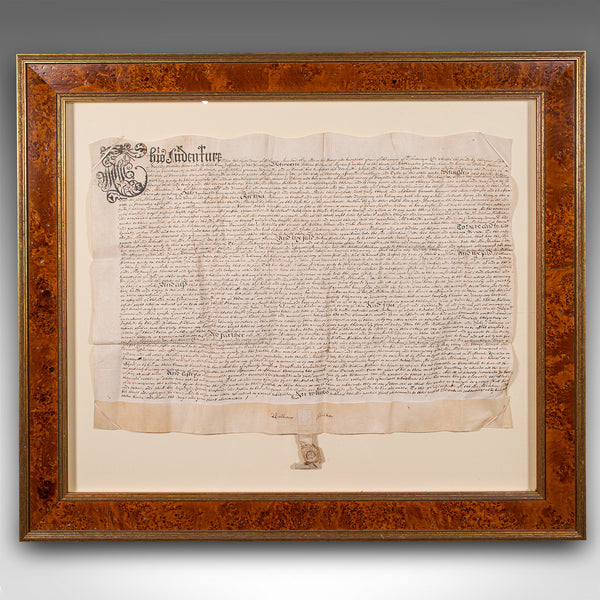Antique Framed Indenture, English, Vellum, Document, 17th Century, Dated 1671