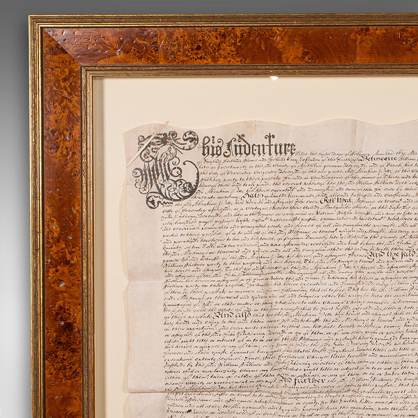 Antique Framed Indenture, English, Vellum, Document, 17th Century, Dated 1671