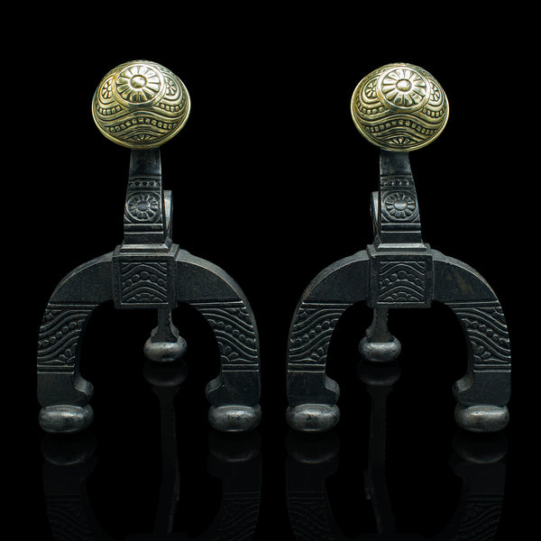 Antique Decorative Firedogs, English, Fireside Andiron, After Jeckyll, Victorian