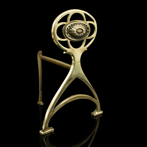 Pair Of Antique Art Nouveau Andirons, English, Brass, Decor, Fire Dog, Victorian