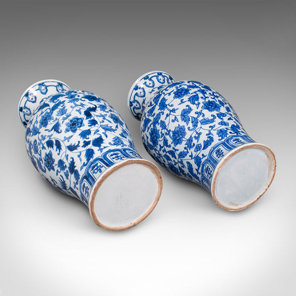 Pair Of Vintage Baluster Flower Vases, Chinese, Ceramic, Art Deco, Circa 1940