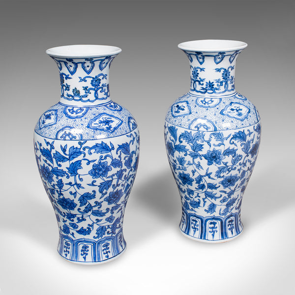 Pair Of Vintage Baluster Flower Vases, Chinese, Ceramic, Art Deco, Circa 1940
