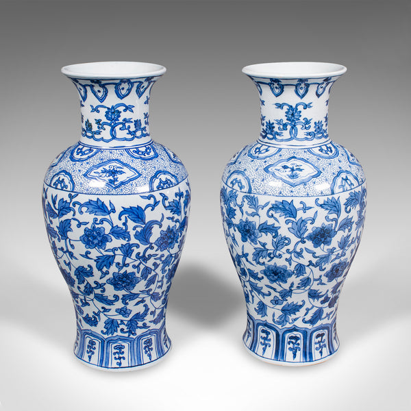 Pair Of Vintage Baluster Flower Vases, Chinese, Ceramic, Art Deco, Circa 1940