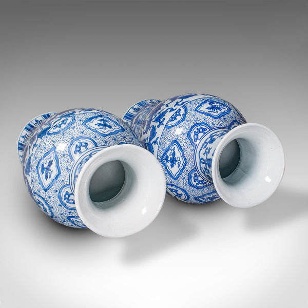 Pair Of Vintage Baluster Flower Vases, Chinese, Ceramic, Art Deco, Circa 1940