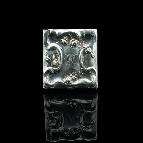 Antique Postage Stamp Box, American, Sterling Silver, Pocket Case, Edwardian