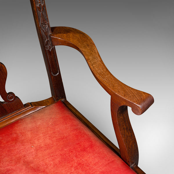 Set Of 8 Antique Dining Chairs, English, Leather, Chippendale Revival, Victorian