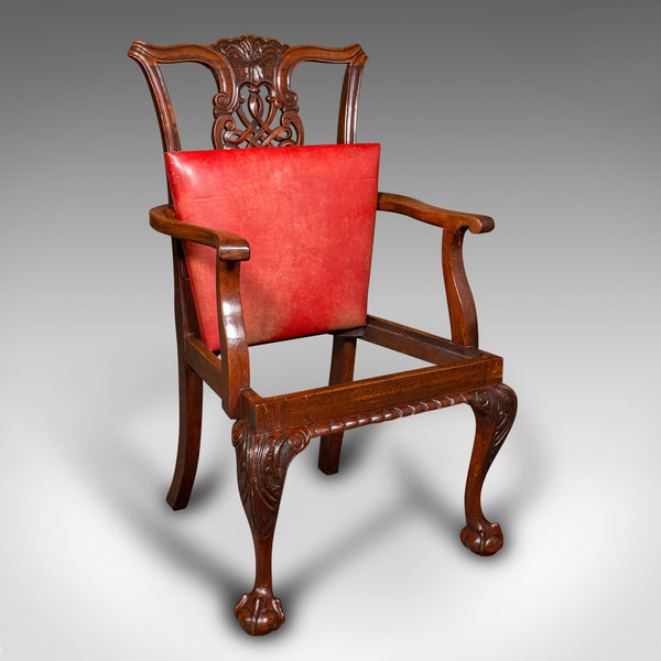 Set Of 8 Antique Dining Chairs, English, Leather, Chippendale Revival, Victorian