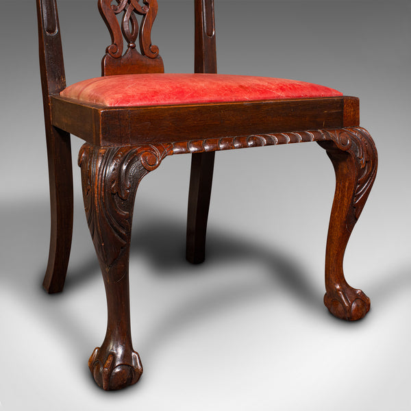 Set Of 8 Antique Dining Chairs, English, Leather, Chippendale Revival, Victorian