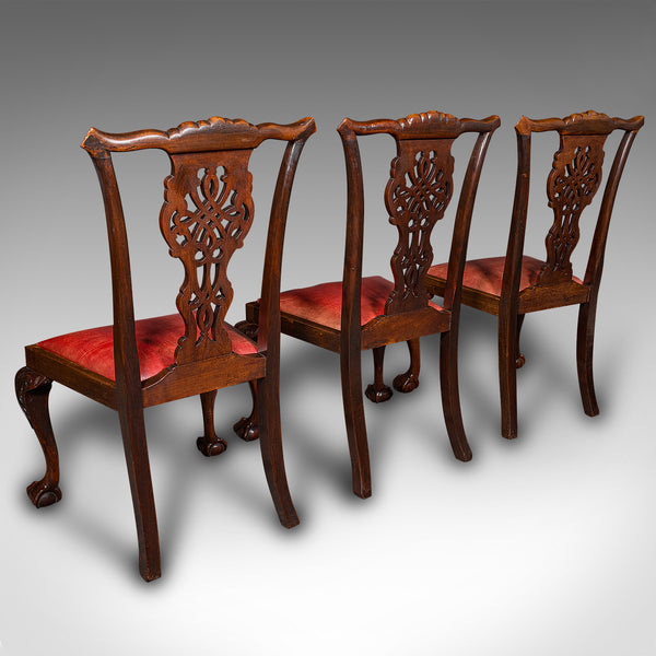 Set Of 8 Antique Dining Chairs, English, Leather, Chippendale Revival, Victorian