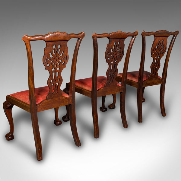 Set Of 8 Antique Dining Chairs, English, Leather, Chippendale Revival, Victorian