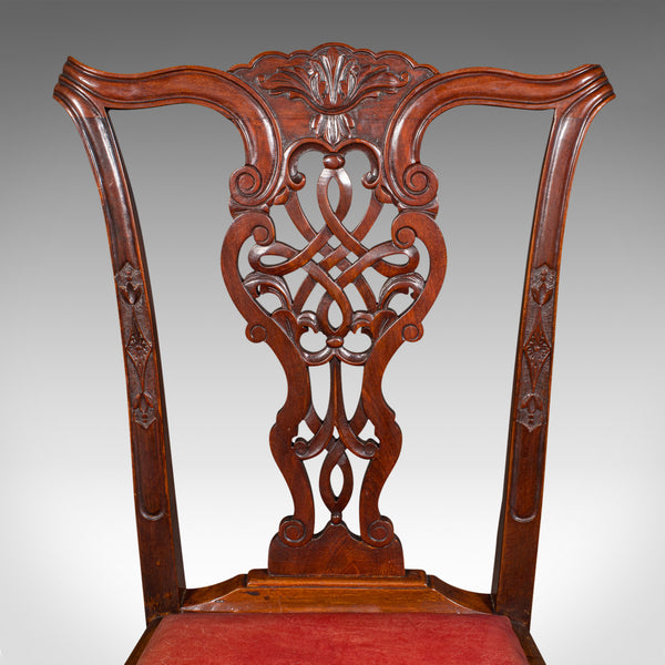 Set Of 8 Antique Dining Chairs, English, Leather, Chippendale Revival, Victorian