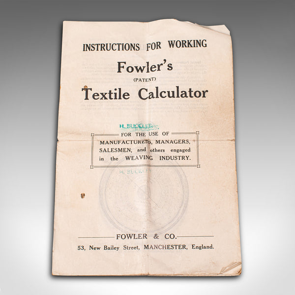 Antique Textile Calculator, English, Factory Loom Counter, Fowler & Co, C.1920
