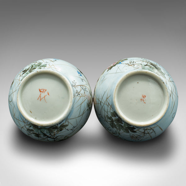 Pair Of Antique Single Stem Vases, Japanese, Ceramic, Meiji Period, Victorian
