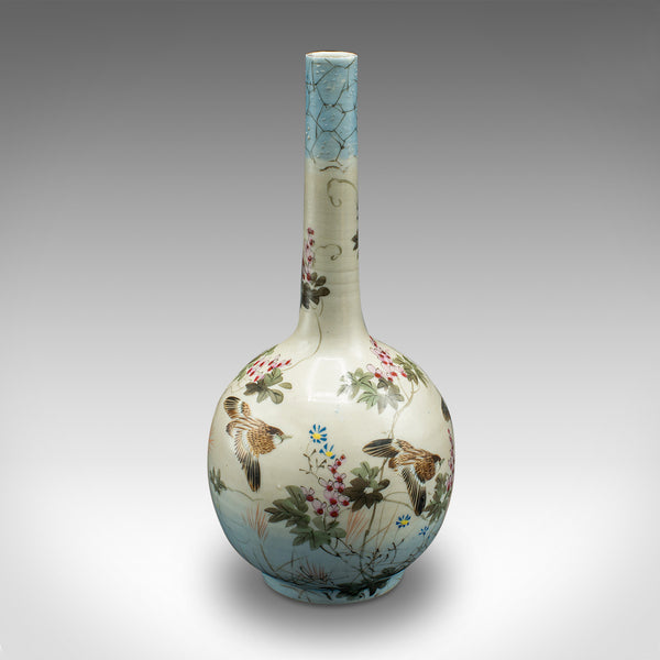 Pair Of Antique Single Stem Vases, Japanese, Ceramic, Meiji Period, Victorian