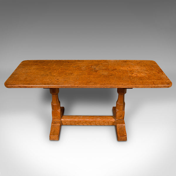Vintage Coffee Table, English Oak, Cotswold School, After Mouseman, 20th Century