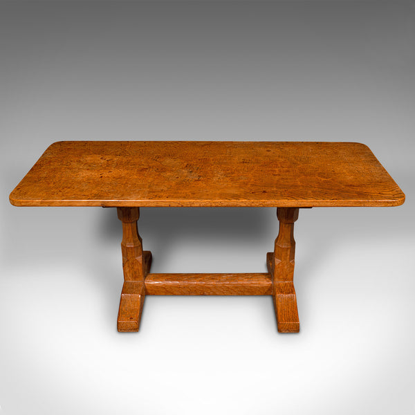 Vintage Coffee Table, English Oak, Cotswold School, After Mouseman, 20th Century