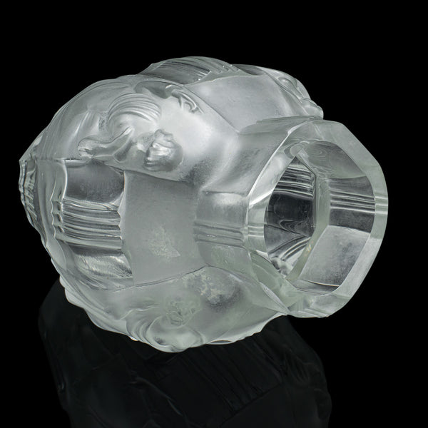 Pair Of Antique Art Nouveau Flower Vases, French, Frosted Glass, After Lalique