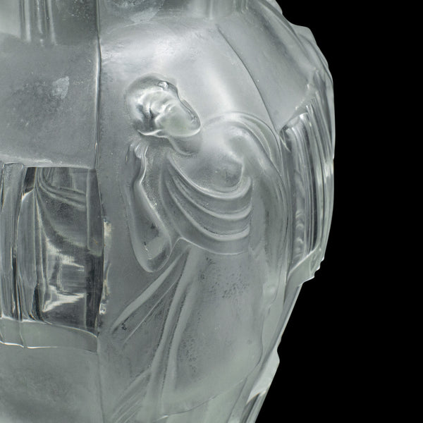 Pair Of Antique Art Nouveau Flower Vases, French, Frosted Glass, After Lalique