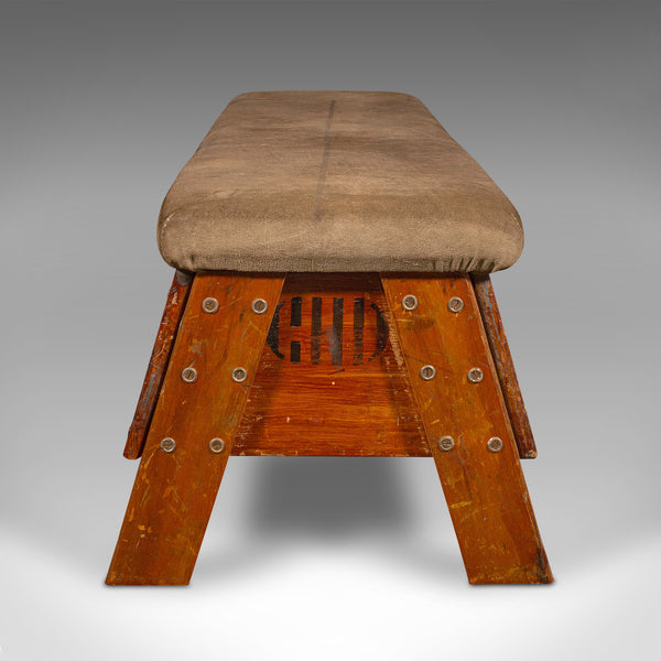 Vintage Gymnasium Bench, English, Pine, Suede, Window Seat, Dining Room, C.1930