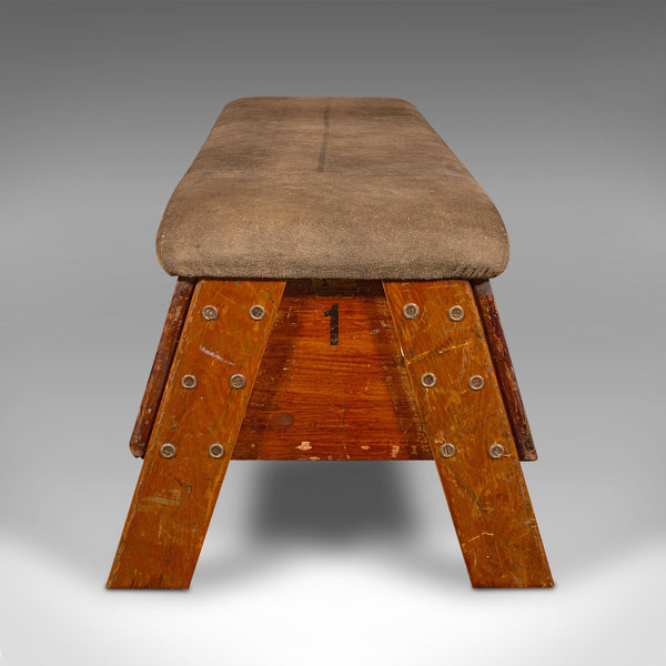 Vintage Gymnasium Bench, English, Pine, Suede, Window Seat, Dining Room, C.1930