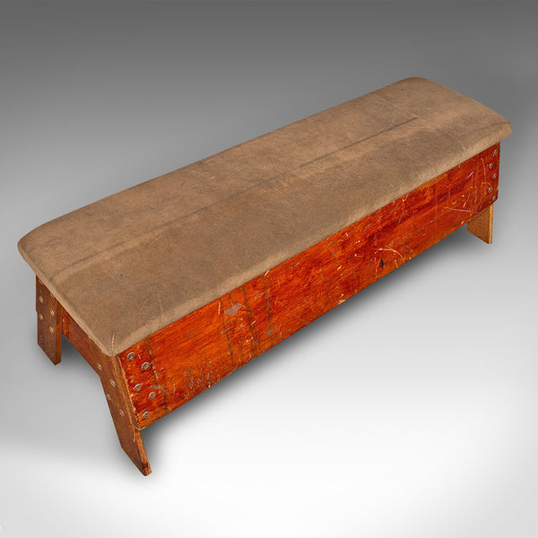 Vintage Gymnasium Bench, English, Pine, Suede, Window Seat, Dining Room, C.1930