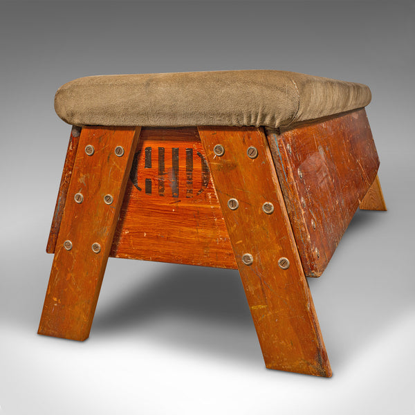 Vintage Gymnasium Bench, English, Pine, Suede, Window Seat, Dining Room, C.1930