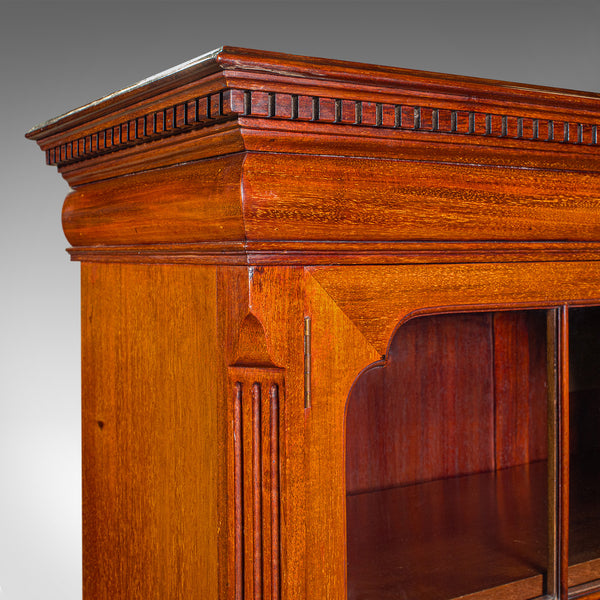 Antique Glazed Bookcase, English, Walnut, Library Cabinet, Edwardian, Circa 1910