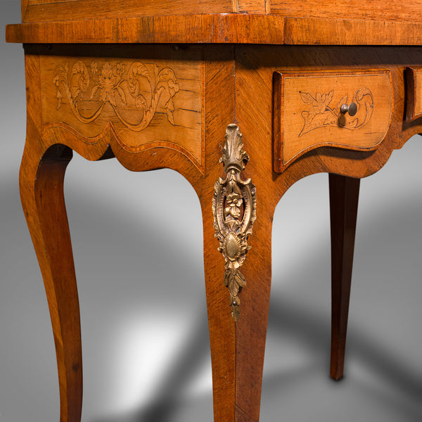 Antique Ladies Writing Desk, French, Walnut, Table, Bonheur Du Jour, Victorian