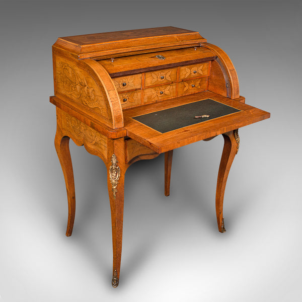 Antique Ladies Writing Desk, French, Walnut, Table, Bonheur Du Jour, Victorian